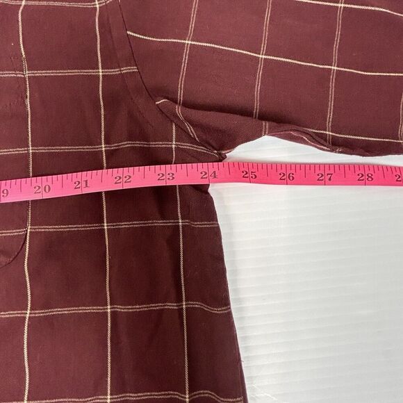 Van Heusen Mens Large Burgandy Plaid Button Up Shirt Long Sleeve 16 - 16.5 - Picture 4 of 7